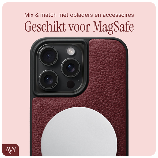 AVY Apple iPhone 15 Pro Max Hoesje met Koord Haakjes MagSafe Leer Burgundy afbeelding 8