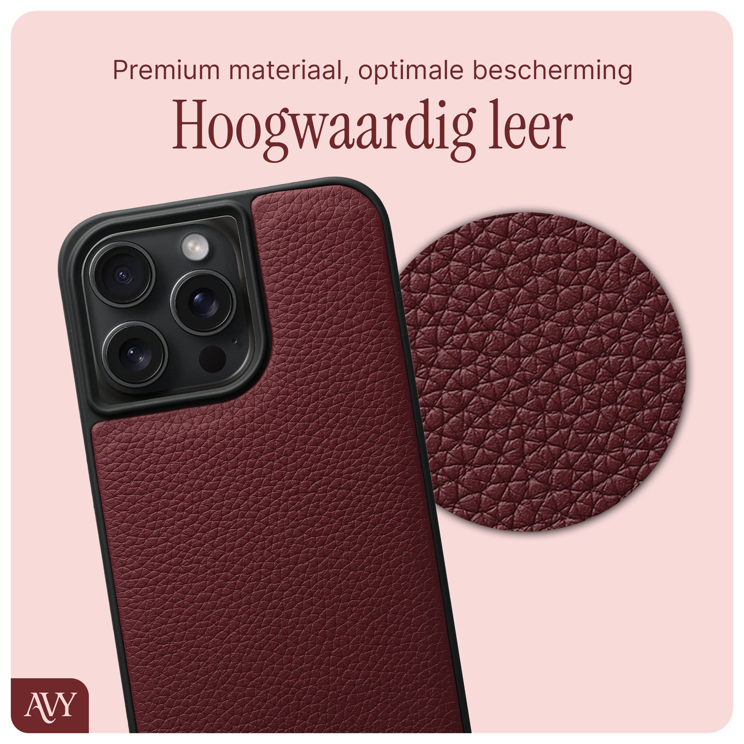 AVY Apple iPhone 14 Pro Max Hoesje met Koord Haakjes MagSafe Leer Burgundy afbeelding 7