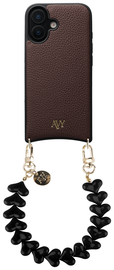 AVY Apple iPhone 16 Bruin Leren Hoesje met Koord Cupid Black