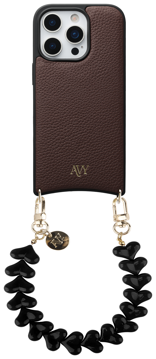 AVY Apple iPhone 16 Pro Bruin Leren Hoesje met Koord Cupid Black afbeelding 1