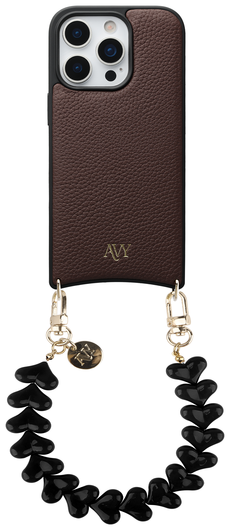 AVY Apple iPhone 16 Pro Bruin Leren Hoesje met Koord Cupid Black afbeelding 1