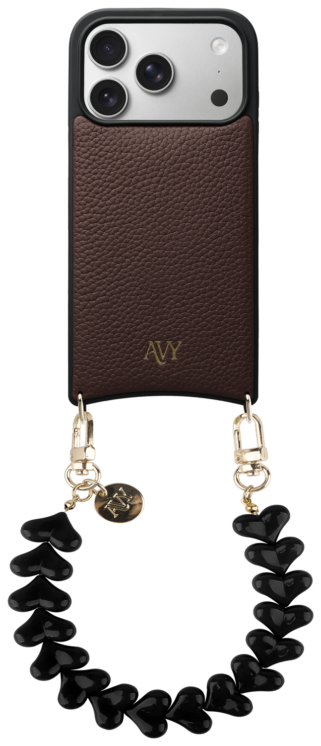 AVY Apple iPhone 17 Pro Bruin Leren Hoesje met Koord Cupid Black afbeelding 1