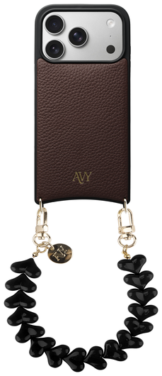 AVY Apple iPhone 17 Pro Bruin Leren Hoesje met Koord Cupid Black afbeelding 1