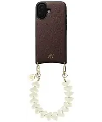 AVY Apple iPhone 16 Bruin Leren Hoesje met Koord Cupid Beige afbeelding