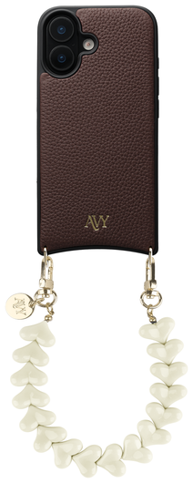 AVY Apple iPhone 16 Bruin Leren Hoesje met Koord Cupid Beige afbeelding 1