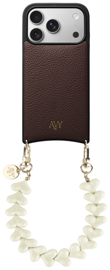 AVY Apple iPhone 17 Pro Bruin Leren Hoesje met Koord Cupid Beige afbeelding 1