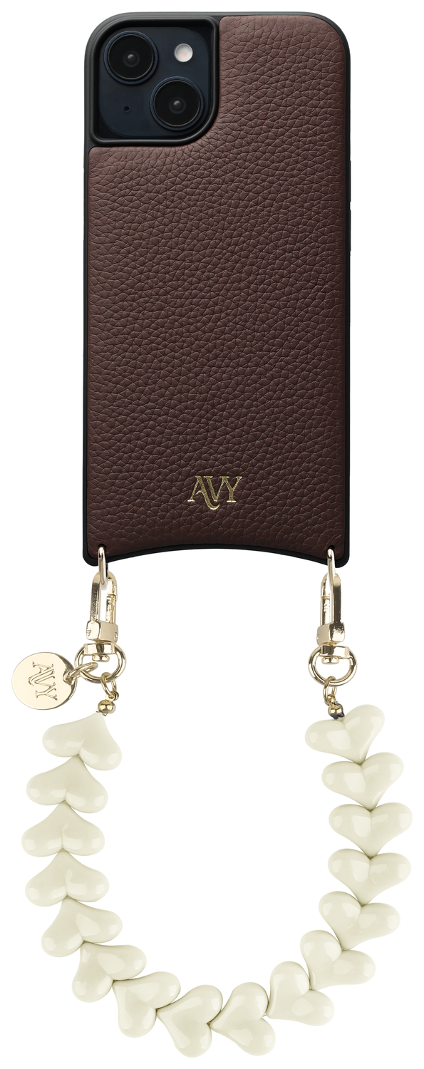 AVY Apple iPhone 15 Bruin Leren Hoesje met Koord Cupid Beige afbeelding 1