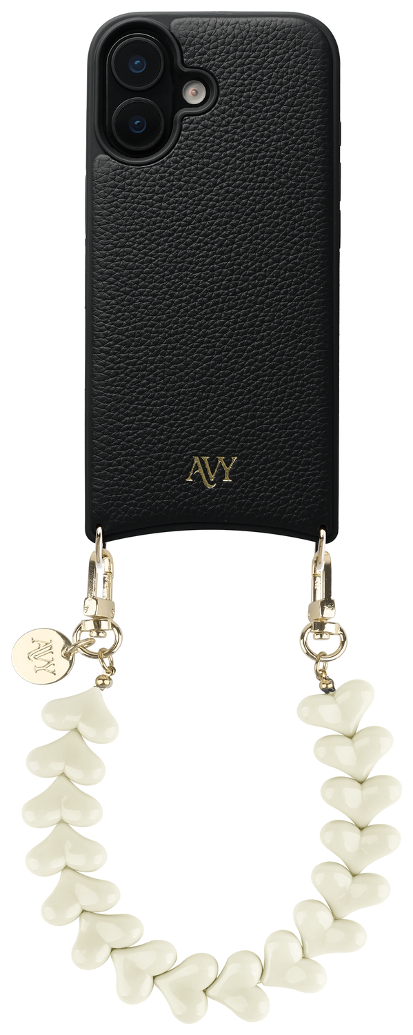 AVY Apple iPhone 16 Zwart Leren Hoesje met Koord Cupid Beige afbeelding 1