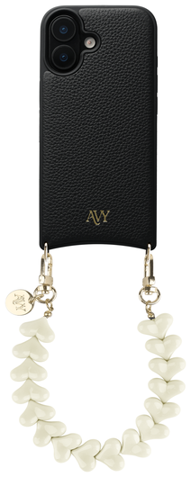 AVY Apple iPhone 16 Zwart Leren Hoesje met Koord Cupid Beige afbeelding 1