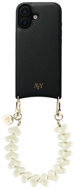 AVY Apple iPhone 16 Zwart Leren Hoesje met Koord Cupid Beige