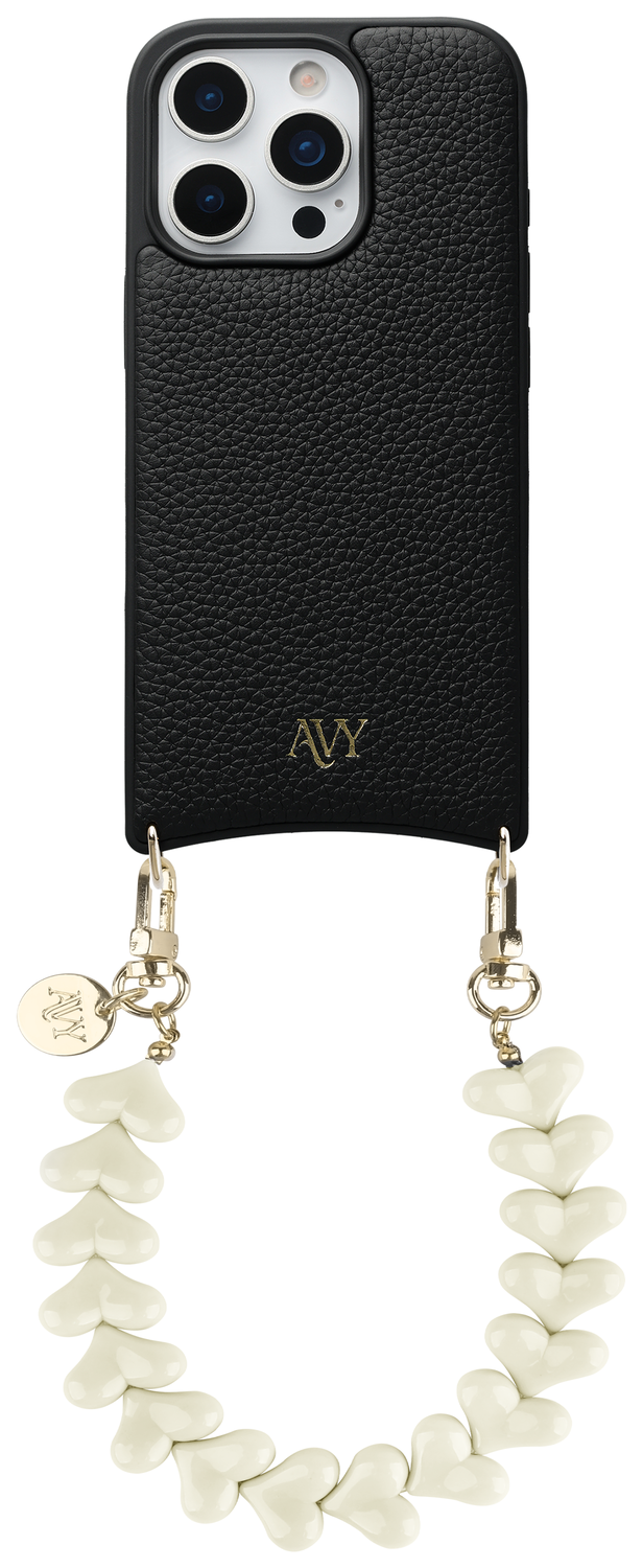 AVY Apple iPhone 16 Pro Zwart Leren Hoesje met Koord Cupid Beige afbeelding 1