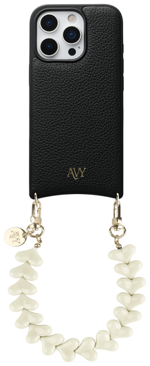 AVY Apple iPhone 16 Pro Zwart Leren Hoesje met Koord Cupid Beige afbeelding 1