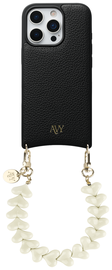 AVY Apple iPhone 16 Pro Max Zwart Leren Hoesje met Koord Cupid Beige