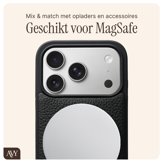 AVY Apple iPhone 17 Pro Zwart Leren Hoesje met Koord Cupid Beige afbeelding 7