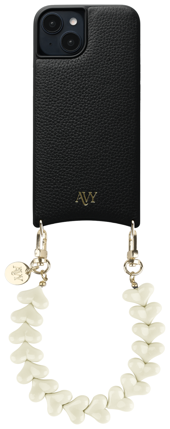 AVY Apple iPhone 15 Zwart Leren Hoesje met Koord Cupid Beige afbeelding 1