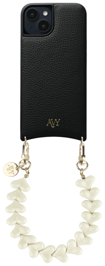 AVY Apple iPhone 15 Zwart Leren Hoesje met Koord Cupid Beige afbeelding 1