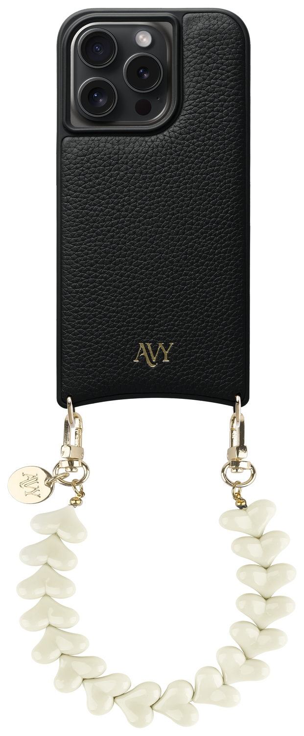 AVY Apple iPhone 14 Pro Zwart Leren Hoesje met Koord Cupid Beige afbeelding 1