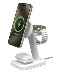 ZAGG Snap+ 3-in-1 Qi2 15W Draadloze MagSafe Oplader Standaard Wit afbeelding