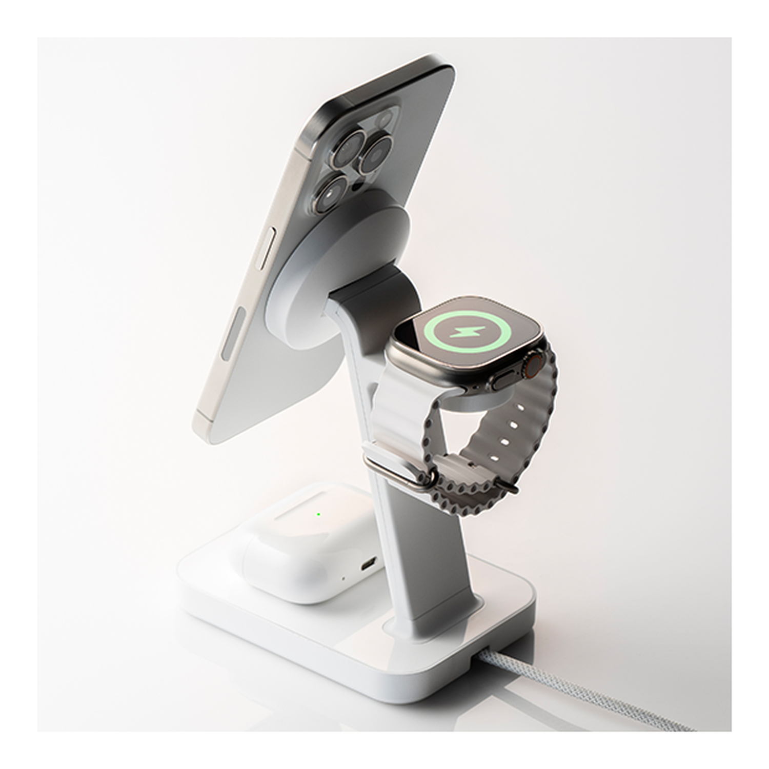 ZAGG Snap+ 3-in-1 Qi2 15W Draadloze MagSafe Oplader Standaard Wit afbeelding 5