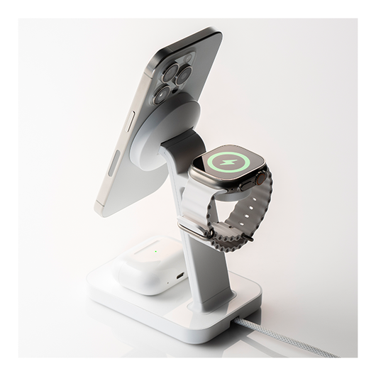ZAGG Snap+ 3-in-1 Qi2 15W Draadloze MagSafe Oplader Standaard Wit afbeelding 5