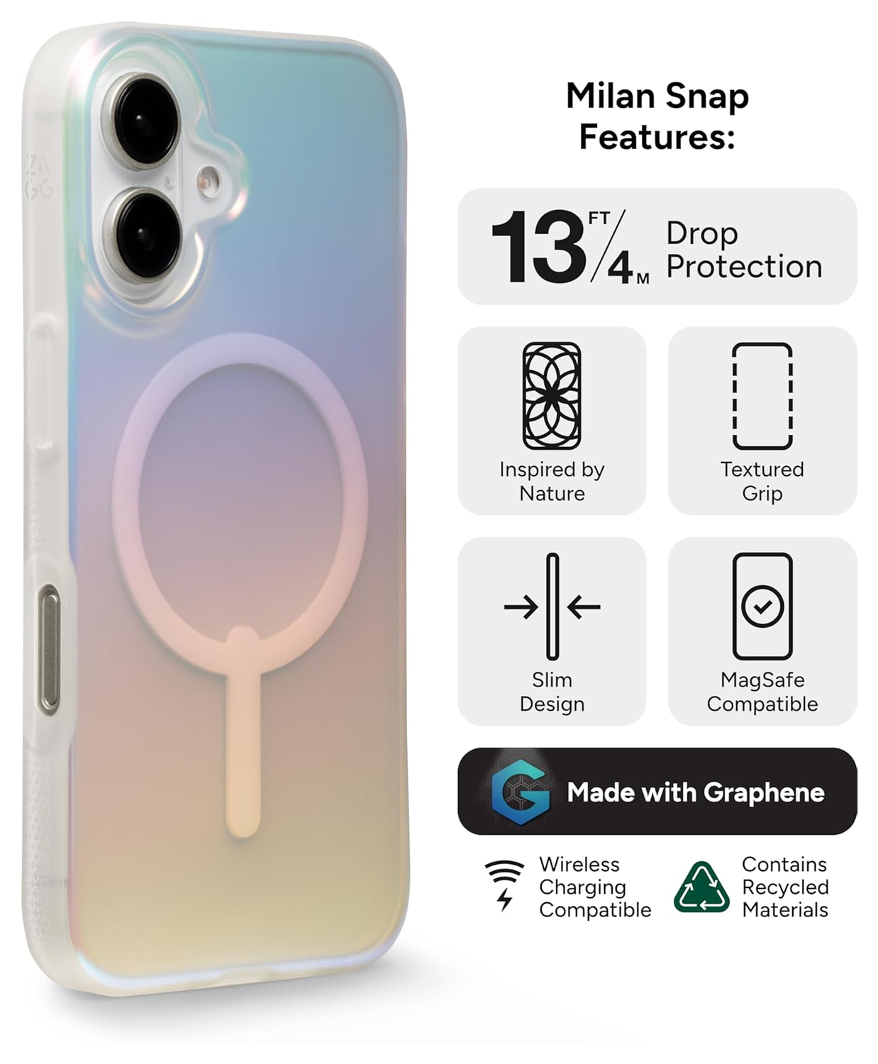 ZAGG Milan Snap Apple iPhone 16 Hoesje MagSafe Back Cover Iridescent afbeelding 3