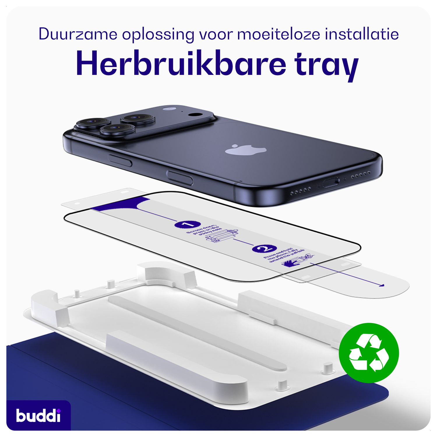 Buddi Easy Fit iPhone 15 Pro Max Tempered Glass met Installatietray (2-Pack) afbeelding 9
