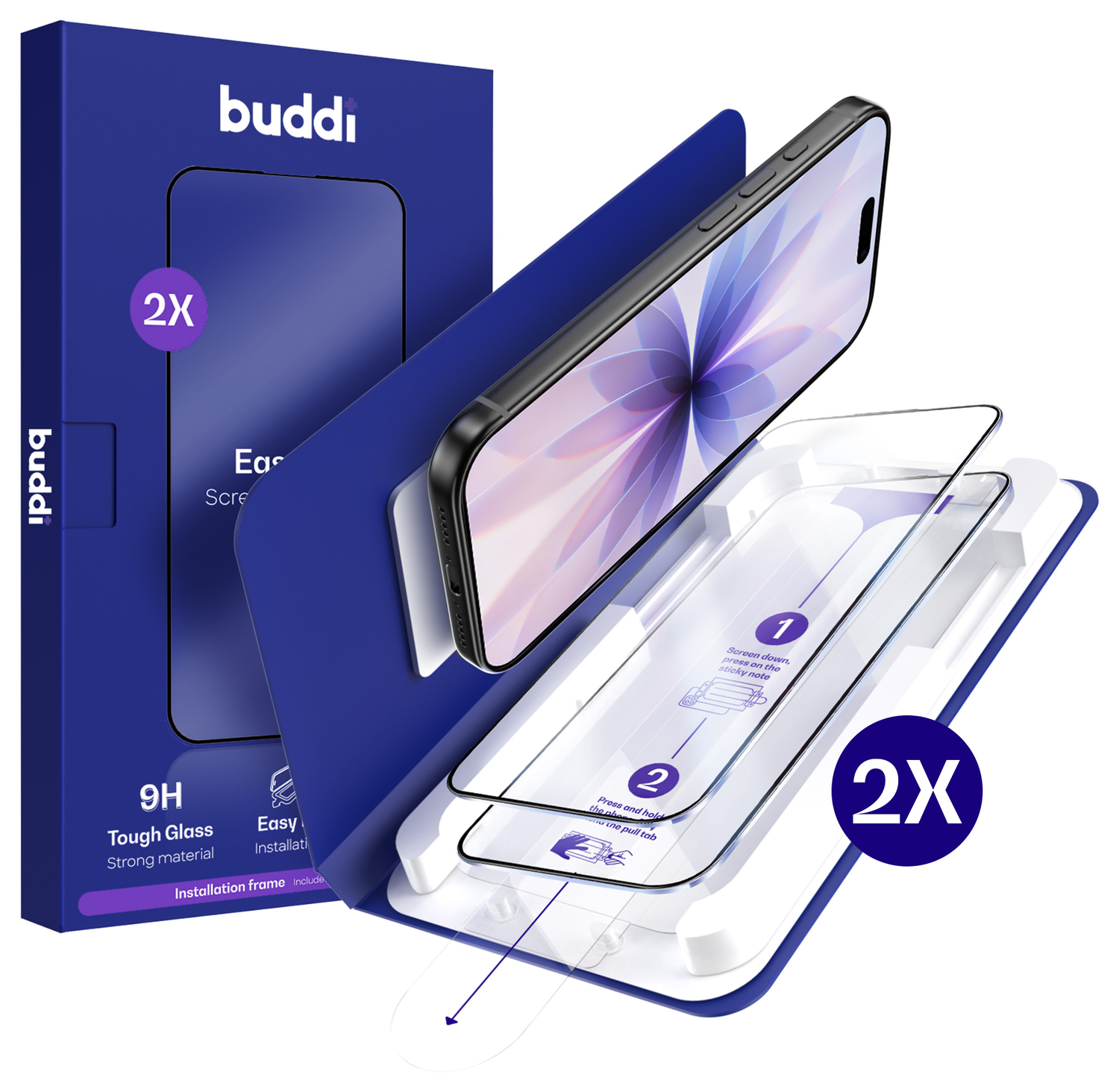 Buddi Easy Fit iPhone 17 Tempered Glass met Installatietray (2-Pack) afbeelding 1