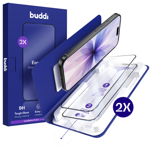 Buddi Easy Fit iPhone 17 Tempered Glass met Installatietray (2-Pack) afbeelding 1