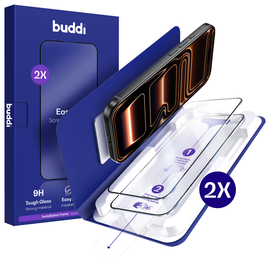 Buddi Easy Fit iPhone 17 Pro Tempered Glass met Installatietray (2-Pack) afbeelding