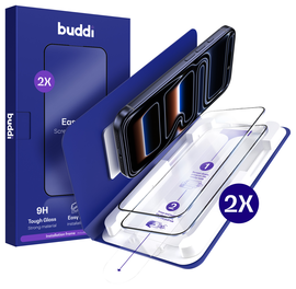 Buddi Easy Fit iPhone 17 Pro Max Tempered Glass met Installatietray (2-Pack) afbeelding