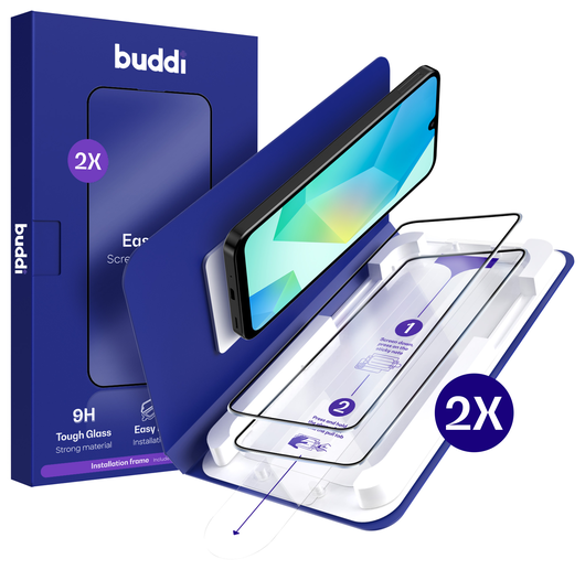 Buddi Easy Fit Samsung A16 / A17 Tempered Glass met Installatietray (2-Pack) afbeelding 1