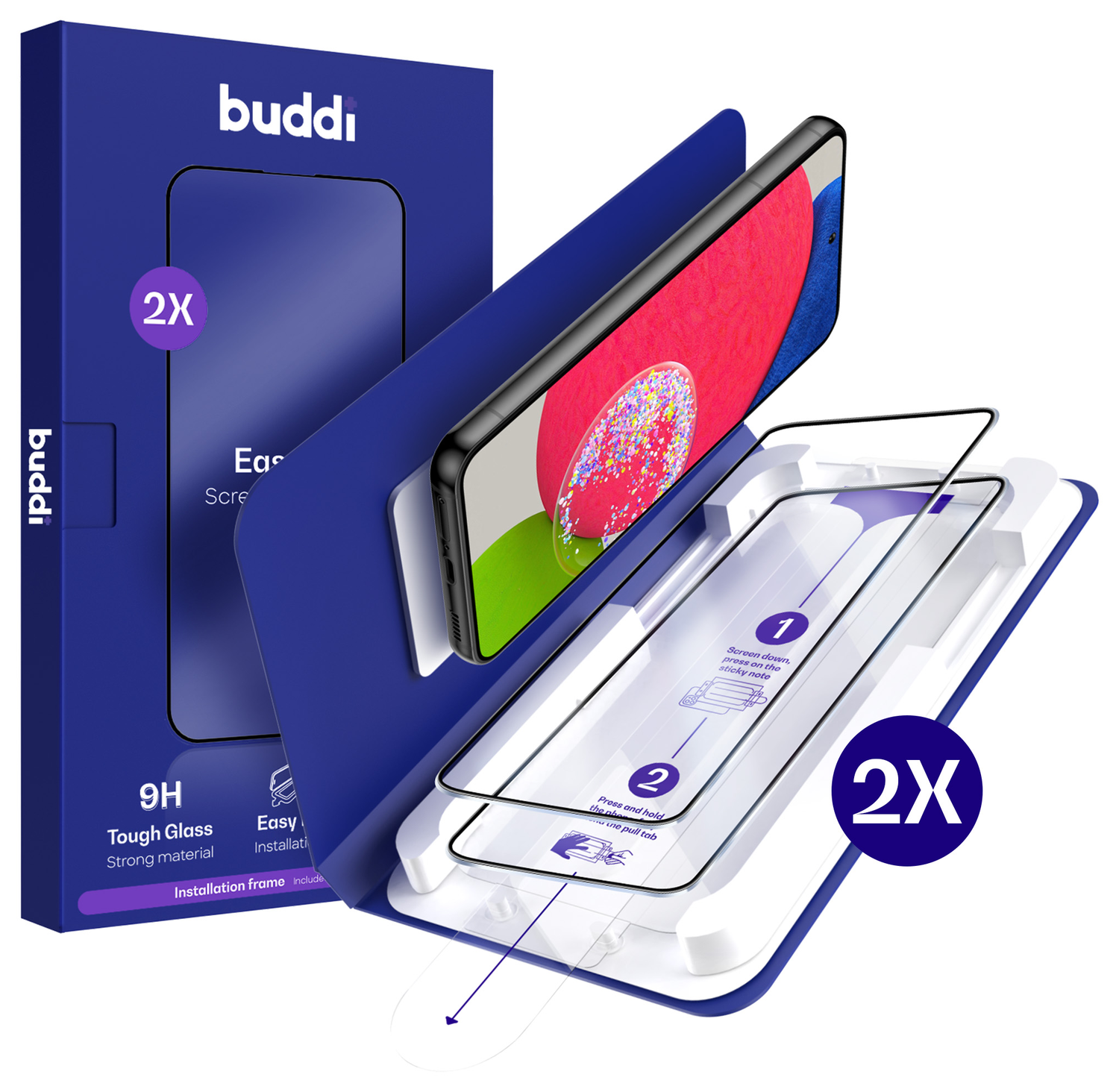 Buddi Easy Fit Samsung A52 / A52S Tempered Glass met Installatietray (2-Pack) afbeelding 1