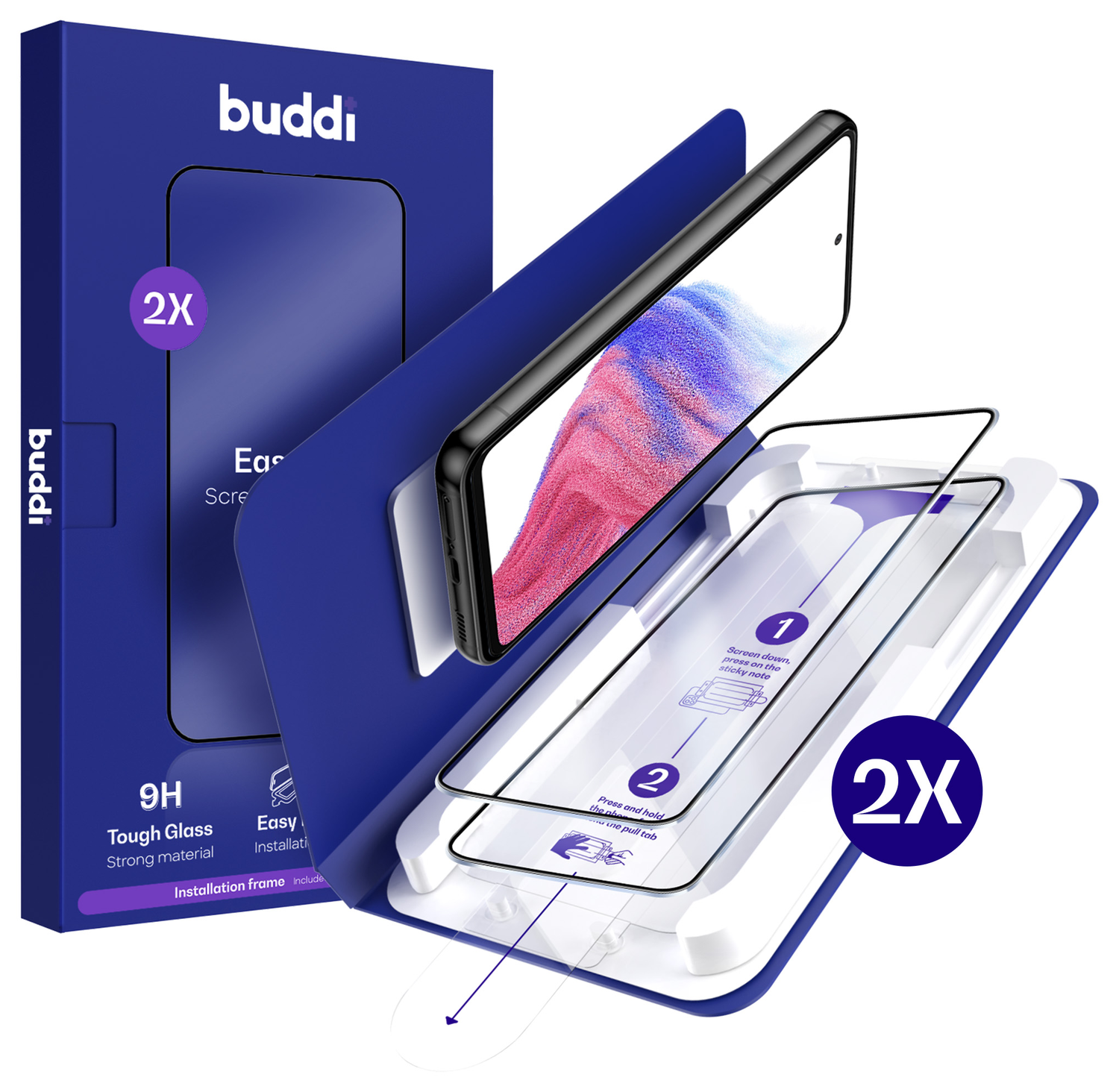 Buddi Easy Fit Samsung Galaxy A53 Tempered Glass met Installatietray (2-Pack) afbeelding 1