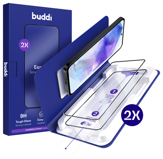 Buddi Easy Fit Samsung A55 Tempered Glass met Installatietray (2-Pack) afbeelding 1