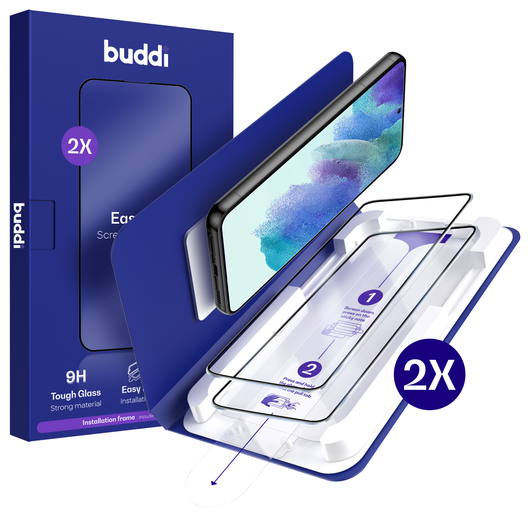 Buddi Easy Fit Samsung Galaxy S21 FE Tempered Glass met Installatietray (2-Pack) afbeelding 1