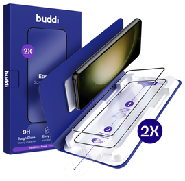 Buddi Easy Fit Samsung S22 / S23 Tempered Glass met Installatietray (2-Pack) afbeelding