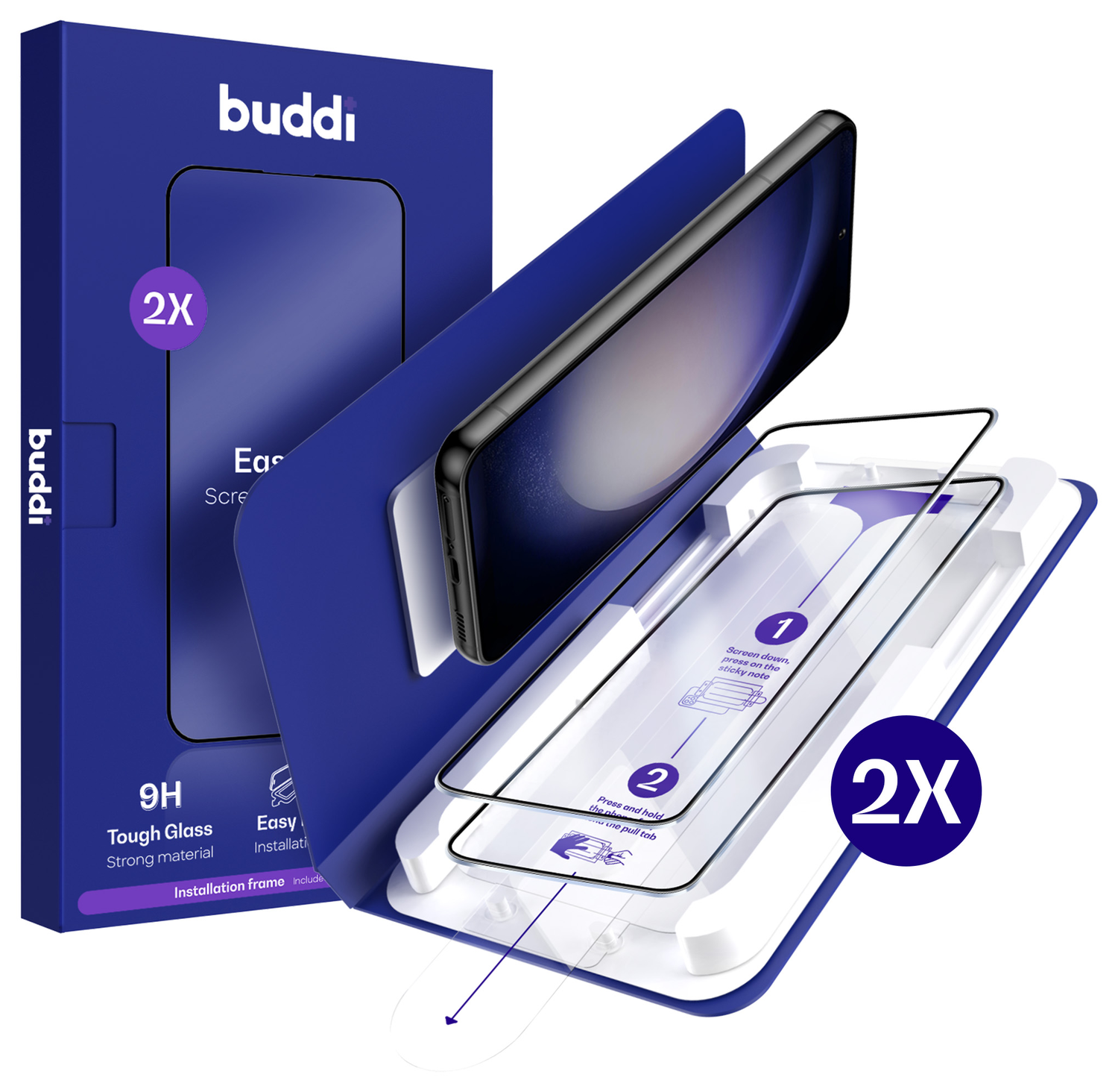 Buddi Easy Fit Samsung S22 Plus/S23 Plus Tempered Glass Installatietray (2-Pack) afbeelding 1