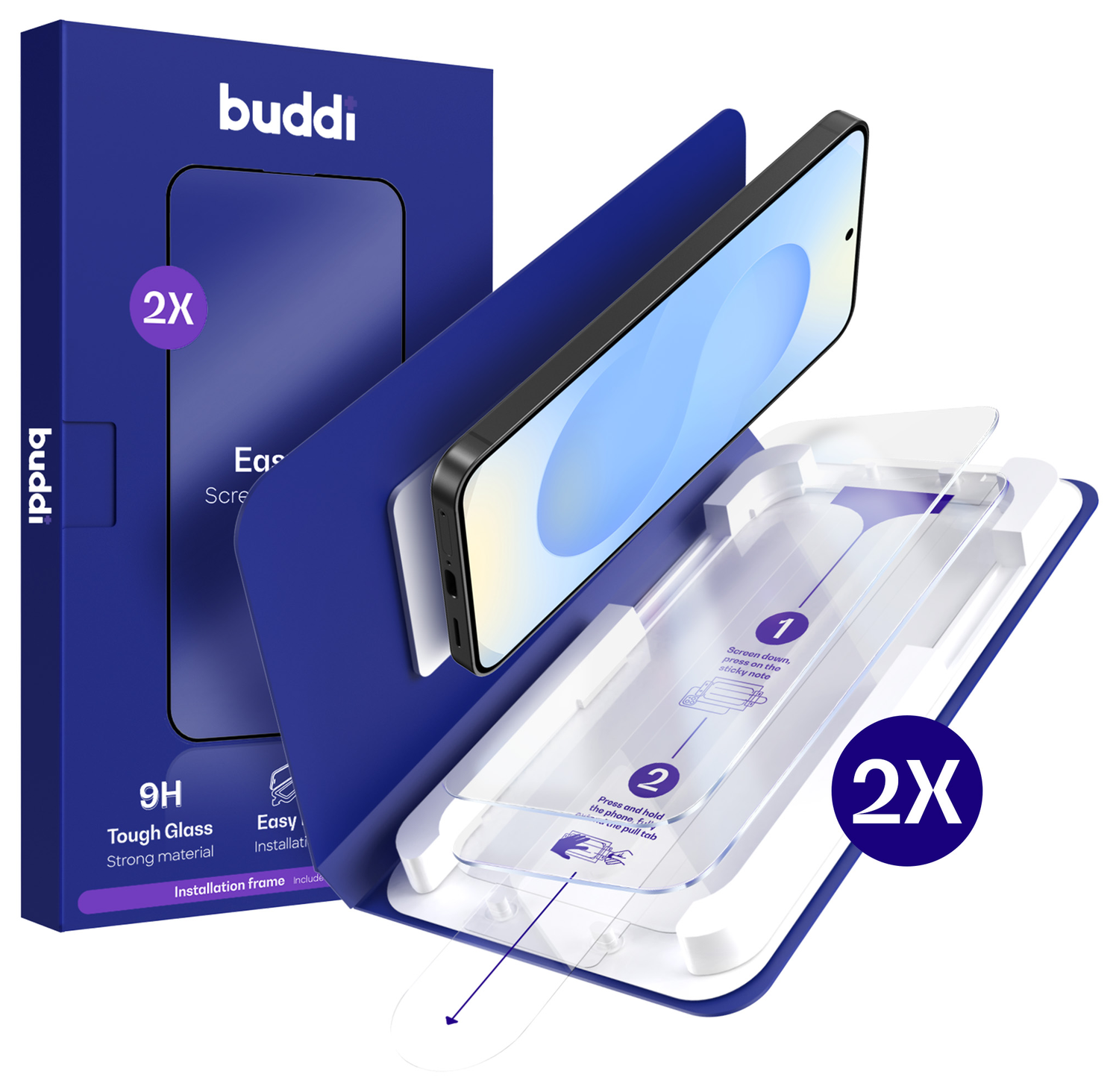 Buddi Easy Fit Samsung S24 / S25 Tempered Glass met Installatietray (2-Pack) afbeelding 1