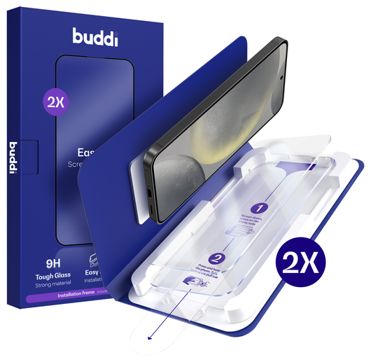 Buddi Easy Fit Samsung S24 Plus/S25 Plus Tempered Glass Installatietray (2-Pack) afbeelding 1