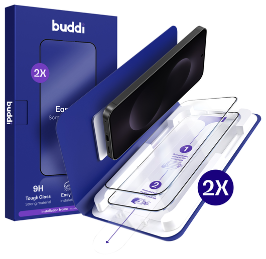 Buddi Easy Fit Samsung S25 Edge Tempered Glass met Installatietray (2-Pack) afbeelding 1