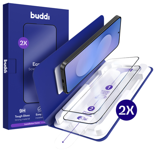 Buddi Easy Fit Samsung Galaxy S25 FE Tempered Glass met Installatietray (2-Pack) afbeelding 1