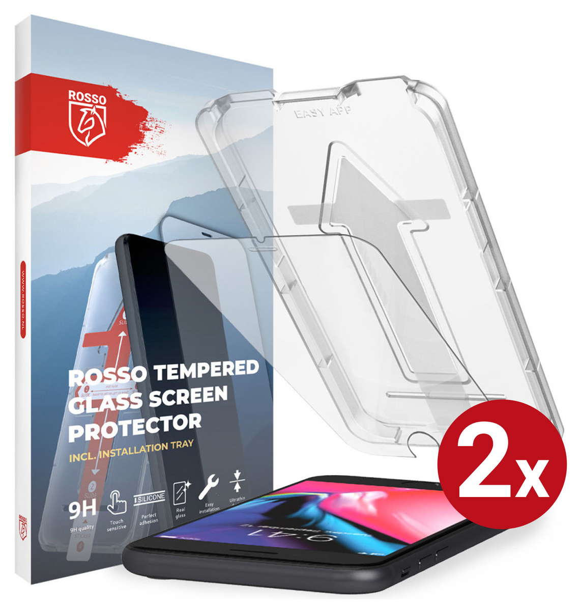 Rosso iPhone 6(S) / 7 / 8 Plus Tempered Glass Installatietray (2-Pack) afbeelding 1