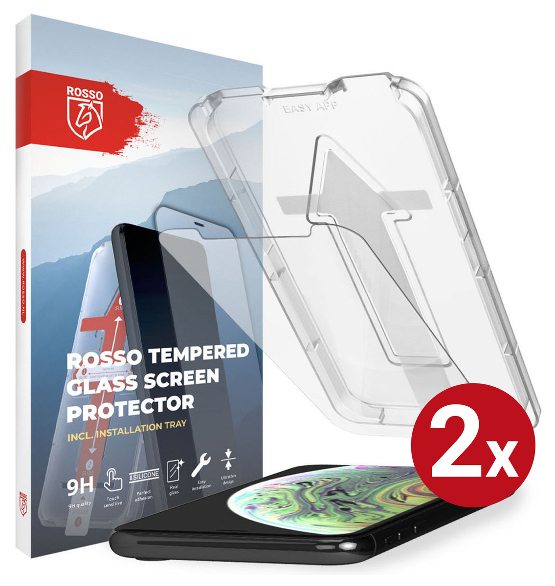 Rosso Apple iPhone XS Max Tempered Glass met Installatietray (2-Pack) afbeelding 1