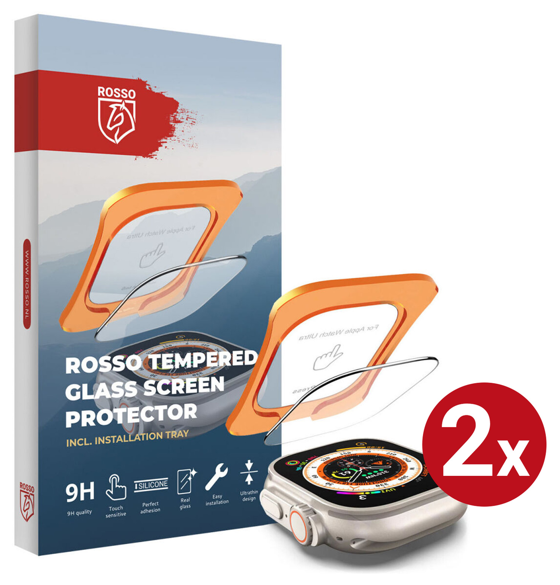Rosso Apple Watch Ultra 3/2/1 Tempered Glass Installatietray (2-Pack) afbeelding 1