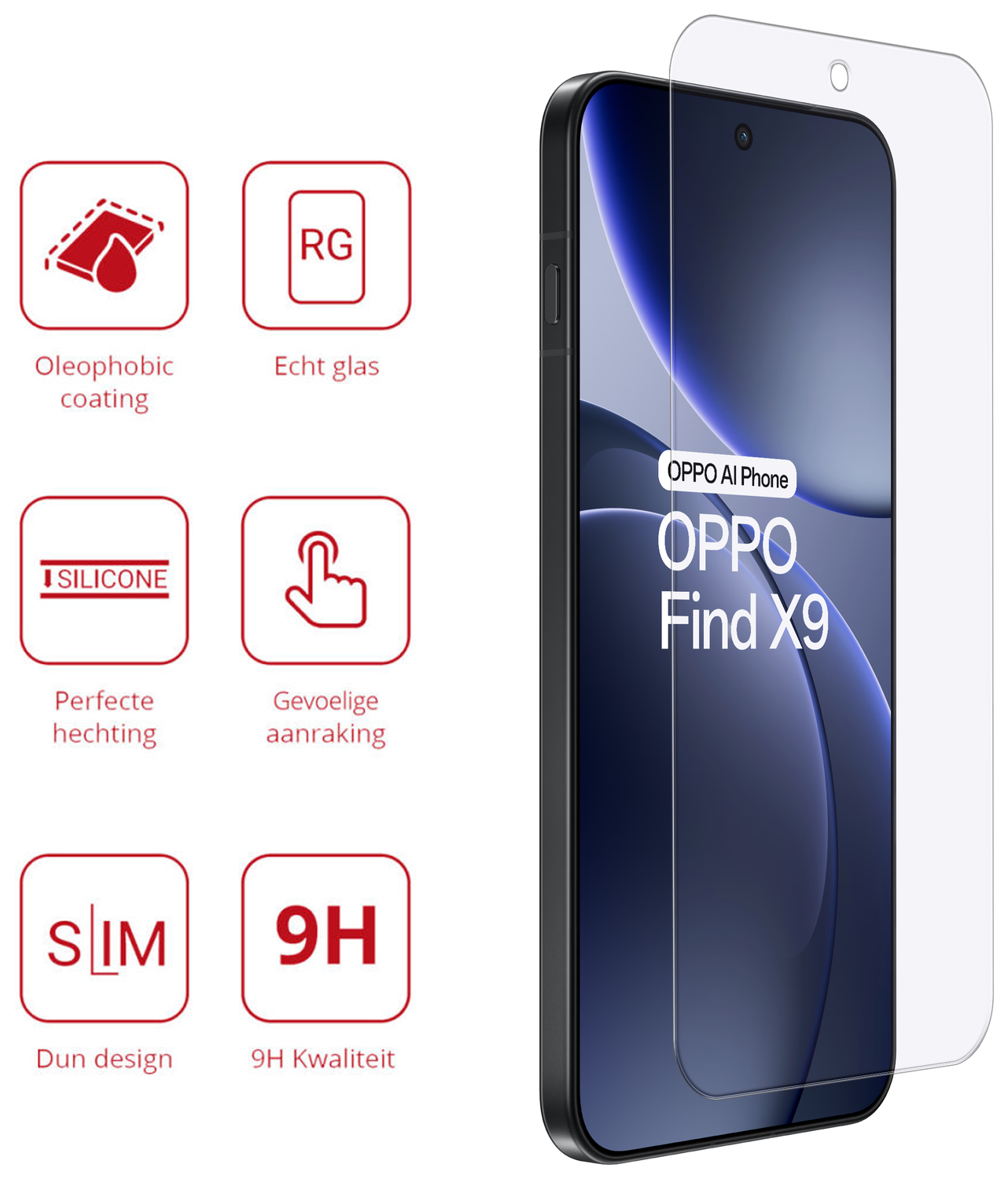 Rosso Oppo Find X9 9H Tempered Glass Screen Protector afbeelding 2