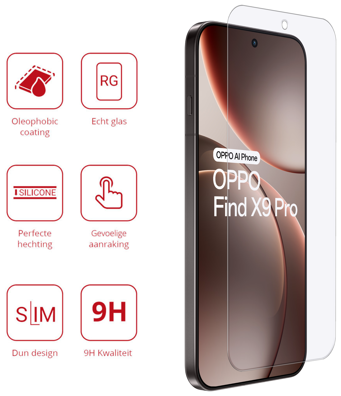 Rosso Oppo Find X9 Pro 9H Tempered Glass Screen Protector afbeelding 2