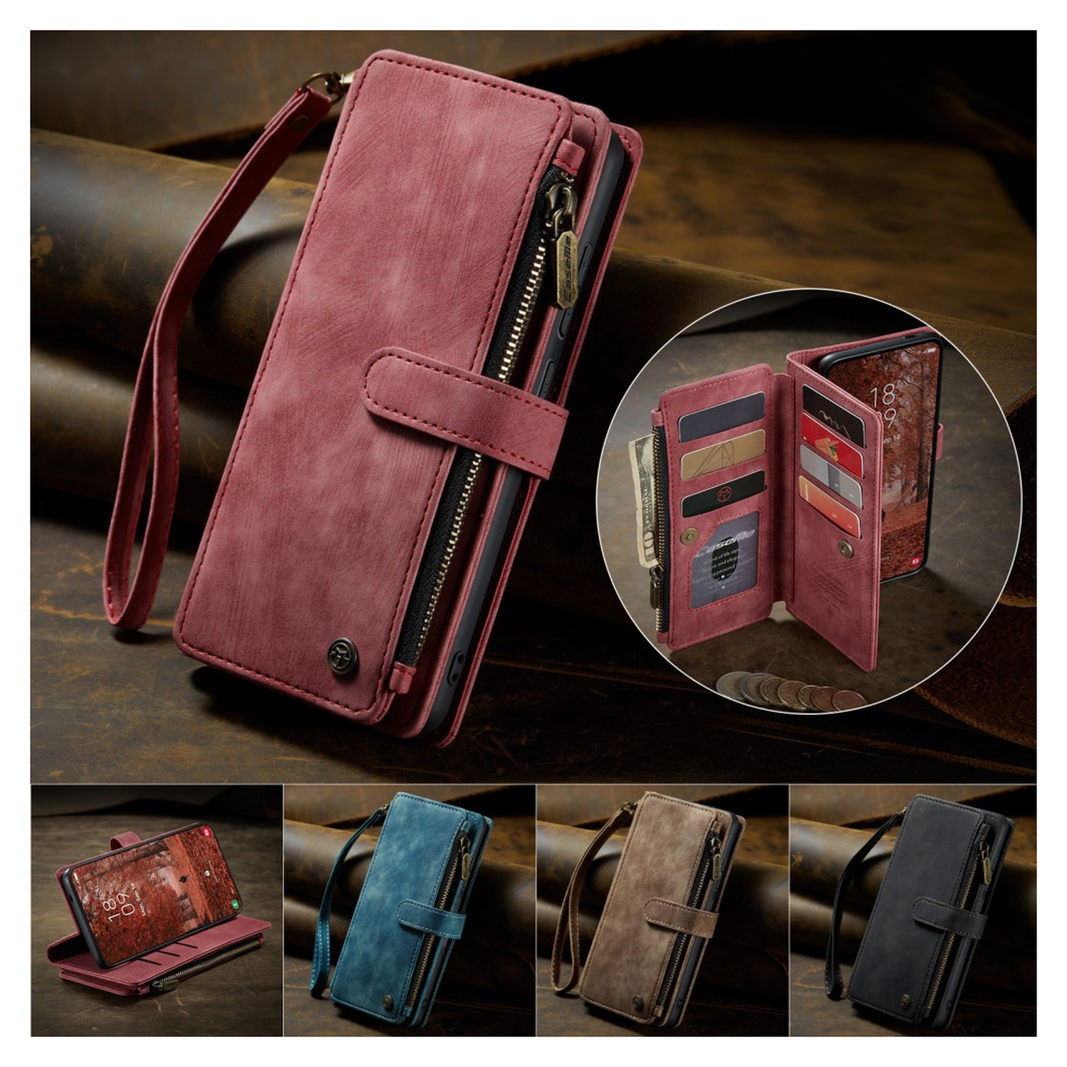 CaseMe C30 Samsung Galaxy S26 Hoesje Pasjeshouder Book Case Rood afbeelding 5