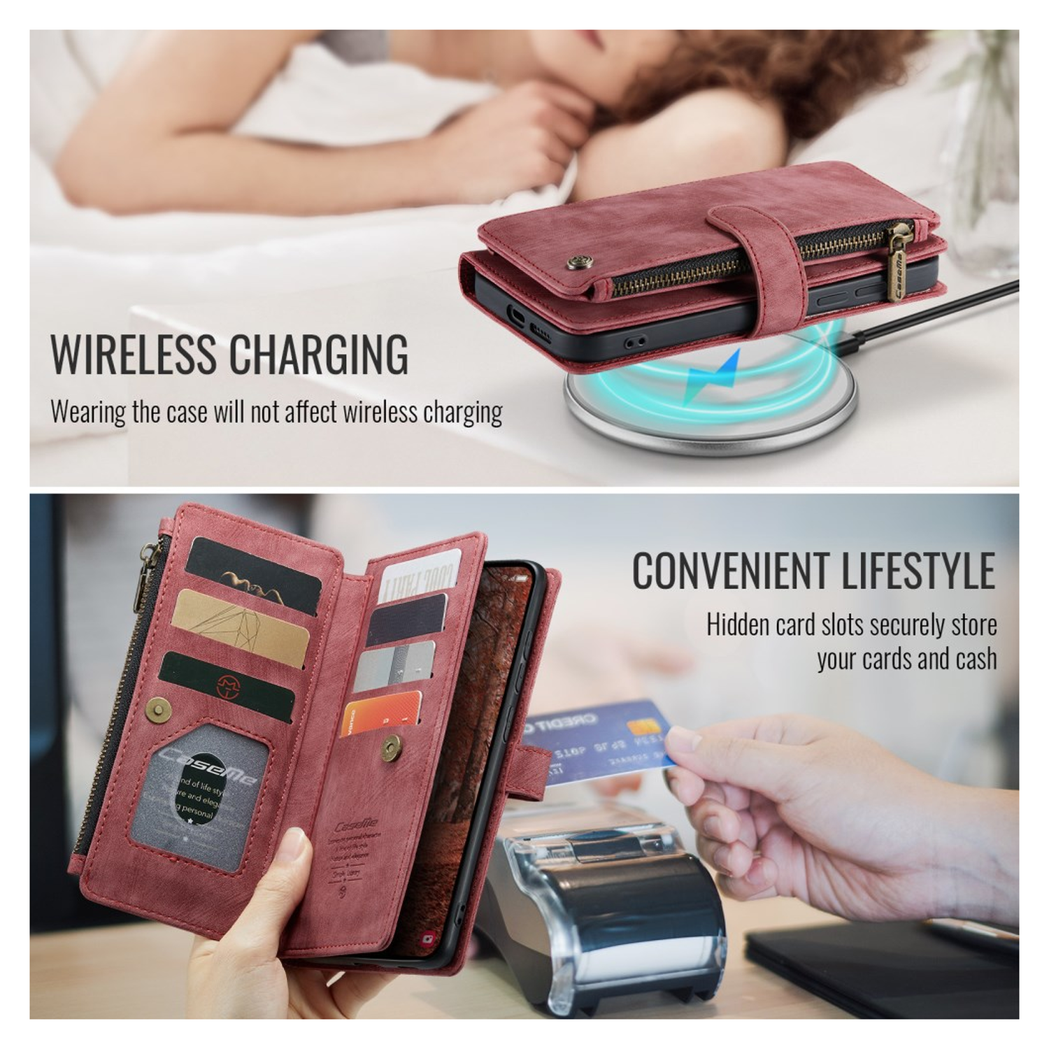 CaseMe C30 Samsung Galaxy S26 Hoesje Pasjeshouder Book Case Rood afbeelding 8