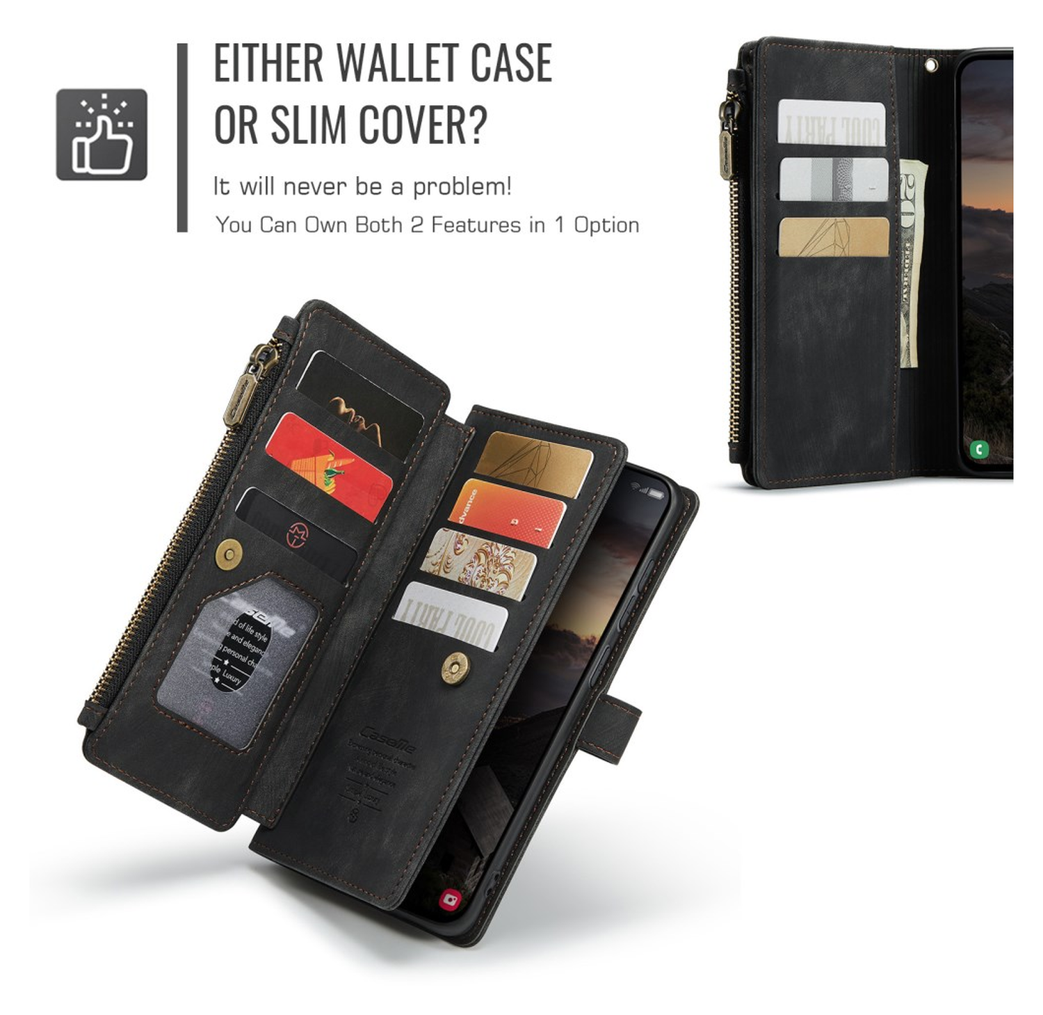 CaseMe C30 Samsung Galaxy S26 Plus Hoesje Pasjeshouder Book Case Zwart afbeelding 9