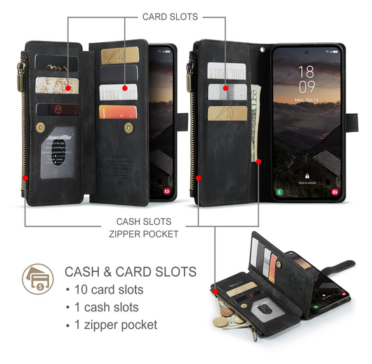 CaseMe C30 Samsung Galaxy S26 Plus Hoesje Pasjeshouder Book Case Zwart afbeelding 4